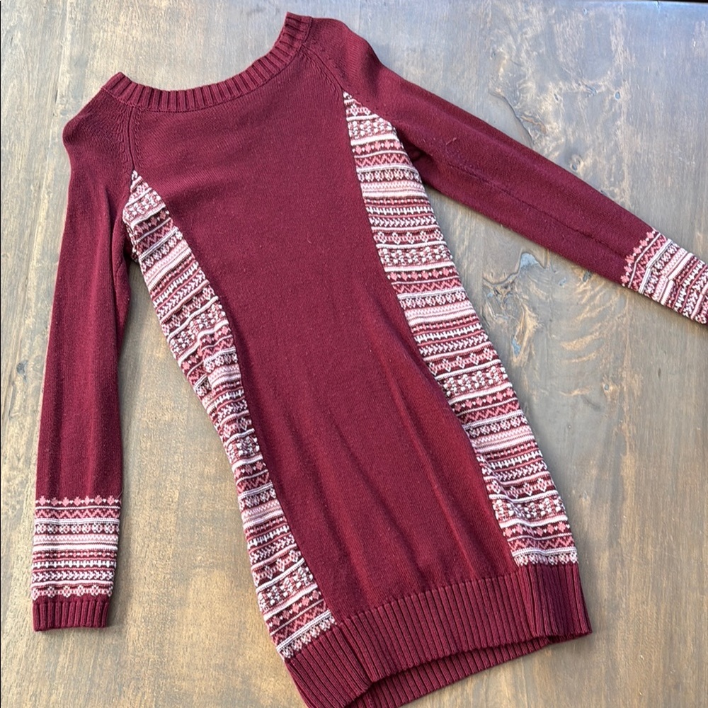 Burgundy Patterned Sweater Dress